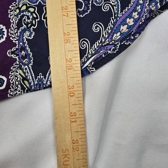 Chico's Purple Paisley No Iron Cotton Hidden Buttons Tunic Boho Chic Preppy M - Picture 10 of 11